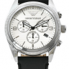 Emporio Armani Men's Chronograph Silver Textured Dial Black Leather AR5895