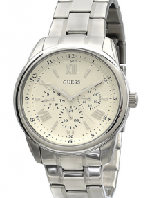 Guess Round Stainless-Steel Case And Bracelet Cream Dial Men's Watch W13567G2