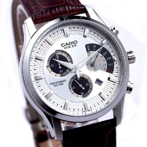 Casio Beside Chronograph Watch Leather Band BEM-501L-7A