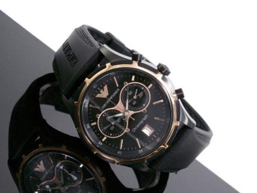 Emporio Armani Gents Chronograph Black Rubber Strap Watch AR0584