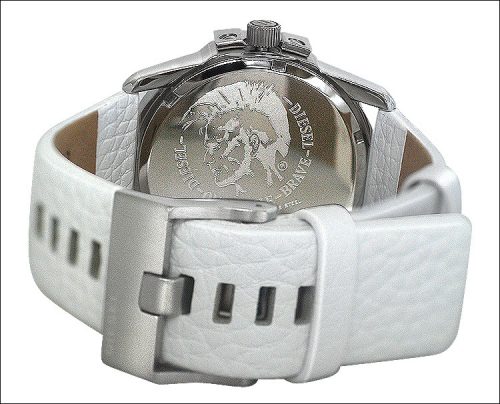 Diesel DZ1405 Men's Watch Leather Bracelet White Tone Dial Date Display