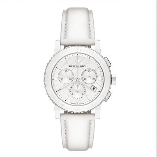 Burberry BU9701 Women's City White Leather Strap White Dial Chronograph Watch