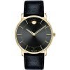 Movado 606847 Slim Black Gold Tone Classic Mens Watch with Leather Band