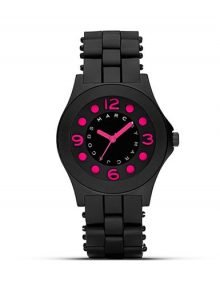 Marc by Marc Jacobs MBM2508 Ladiess Black Silicone Wrappedstainless steelstainless steel Band Watch with Pink & Black Dial