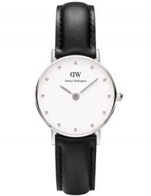 Daniel Wellington 0921DW Ladies Classy Sheffield White Dial Black Leather Band Watch 26mm