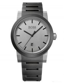 Hugo Boss 1512957 Gents Analogue Quartz White Dial Watch with Black Silicone Strap