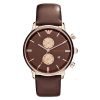 Emporio Armani Gents' Classic rose gold plated stainless steel Toned Chronograph Black Dial Watch AR0387 with Leather Band