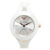 Emporio Armani AR1481 Womens Analog Quartz Silver Dial Watch with White ceramic Strap