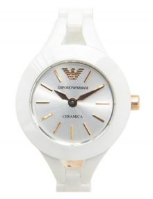 Emporio Armani AR1481 Womens Analog Quartz Silver Dial Watch with White ceramic Strap