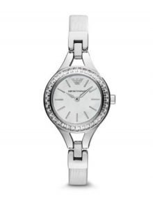 Emporio Armani AR7353 Womens White Leather Band & Dial Watch with 28mmstainless steelstainless steel case