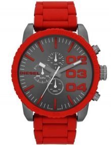 Diesel Double Down Chronograph Gunstainless steel Dial red Silicone Mens Watch DZ4289