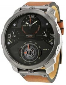 Diesel DZ7359 Machinus Chronograph Four Time Zone Dial Brown Leather Band Males Watch