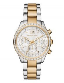 Michael Kors MK6188 Ladies Brinkley Silver Dial Two Tonestainless steelstainless steel Band Chronograph Watch