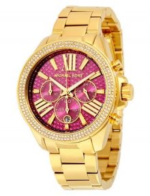 Michael Kors MK6290 Wren Women's Fuchsia Crystal Pave Gold-Tone Stainless Steel Watch