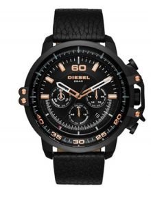 Diesel Deadeye dz4411 men's black watch - chronograph oversize black ion case leather band