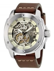 Fossil Modern me3085 men's silver watch - skeleton oversize steel case leather band