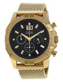 Guess Classic u0205g3 men's black watch - chronograph mid gold case gold band
